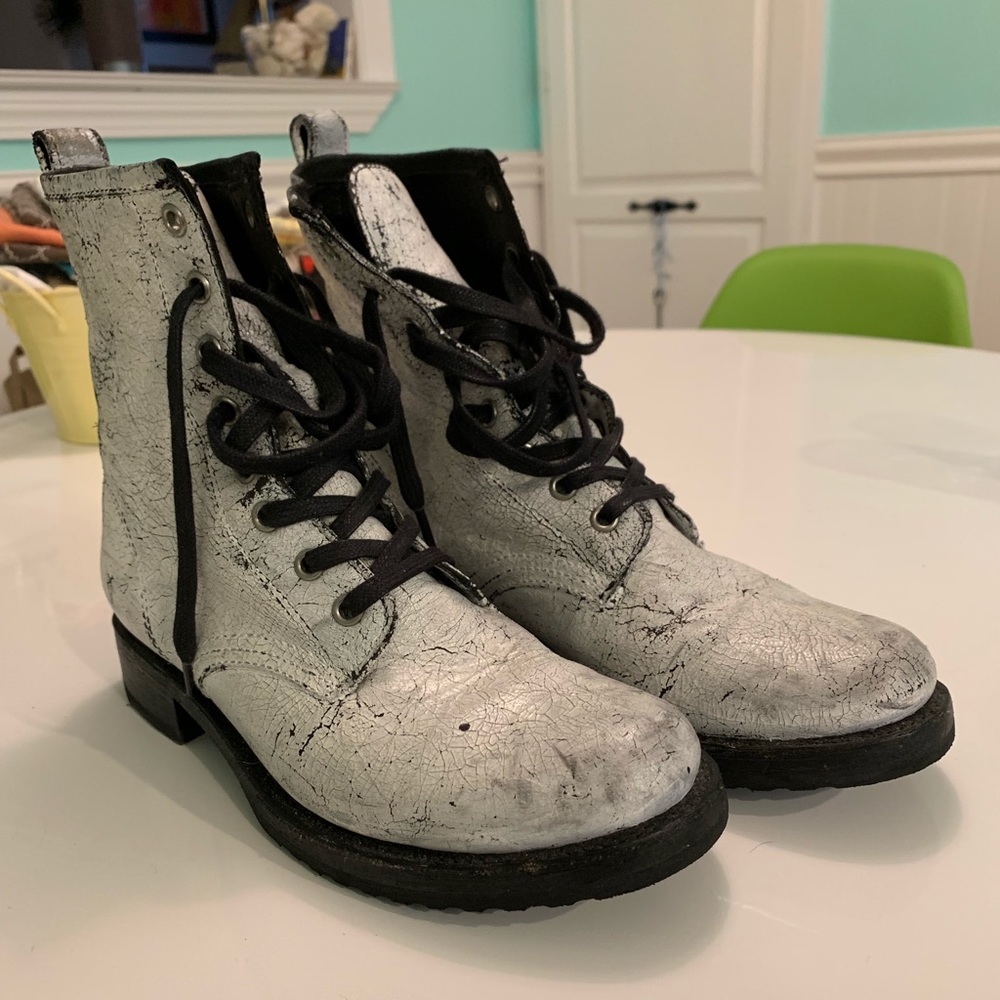 Frye Black and White Combat Boots